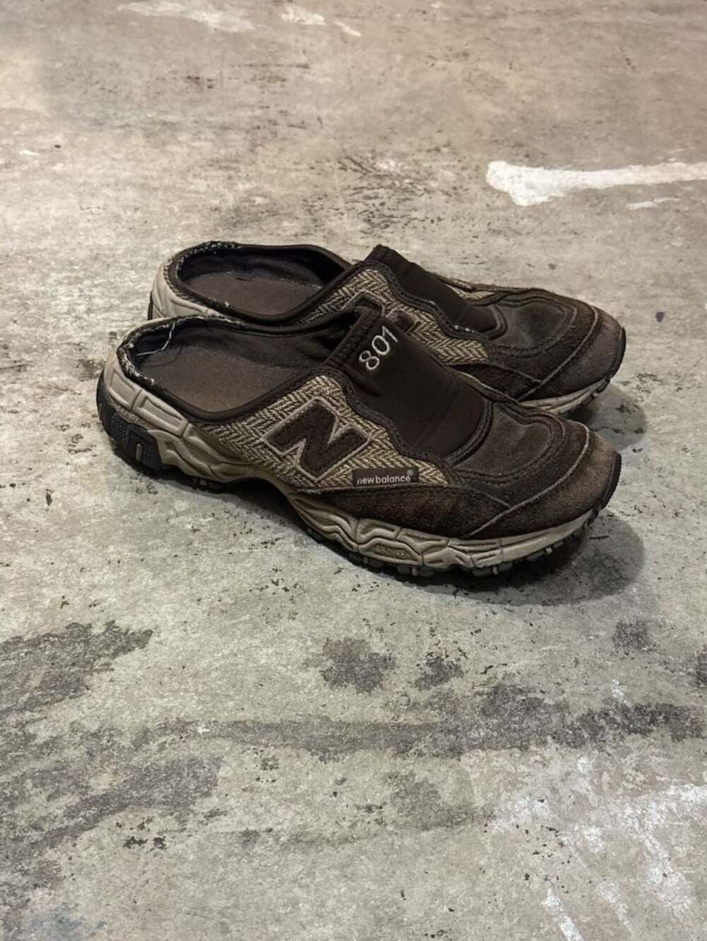New Balance Mule 801 Brown Herringbone Slip-On Shoes Womens 8.5
